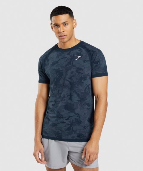 Men's Gymshark Geo Seamless T-Shirts Navy | CA DN8651